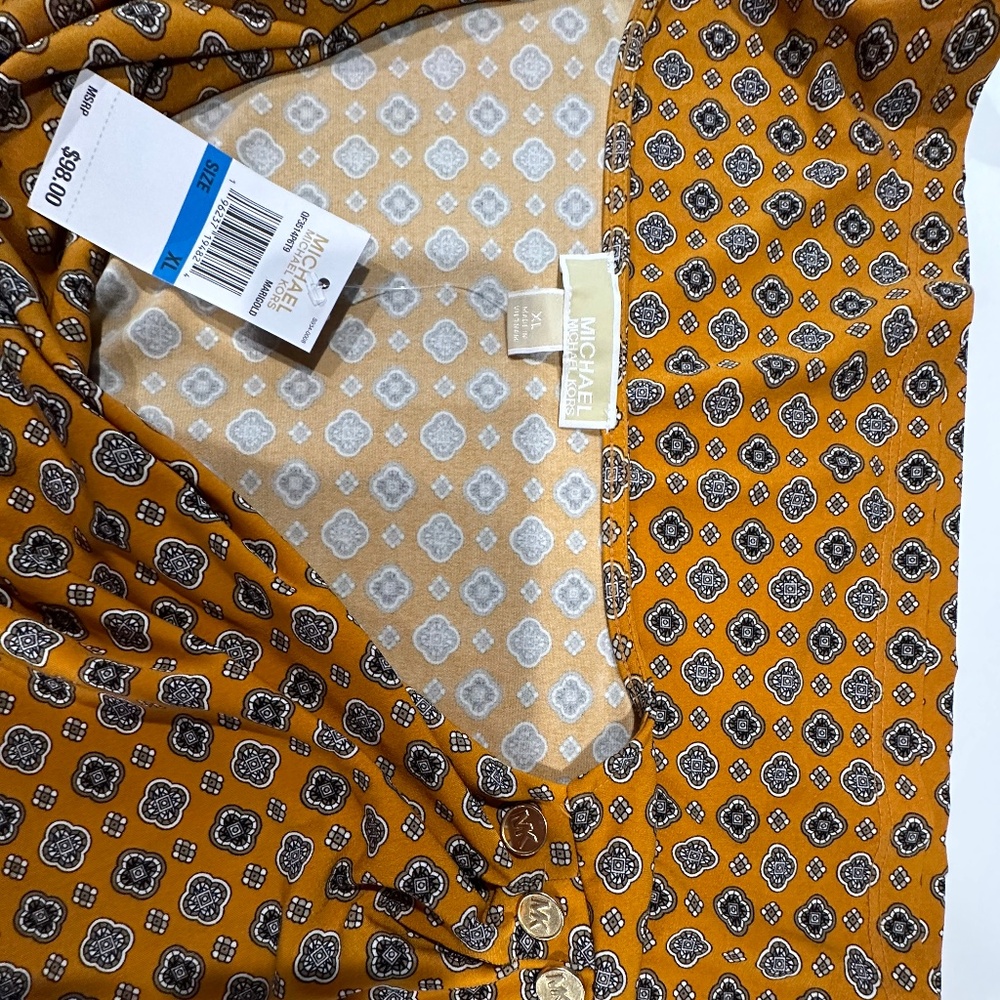 Michael Kors Women Design Cowl Neck Marigold Top Shirt - Size XL - NEW With Tags - Picture 12 of 16